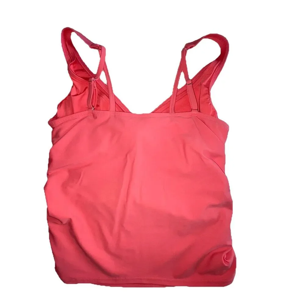Land's End Coral Peach V-Neck Tankini Swim Top Women's Size 12 Underwire